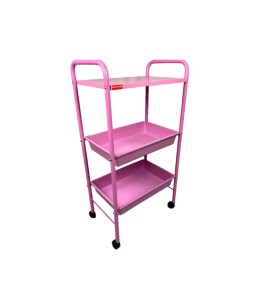 Carro Auxiliar Rosa Com 2 Bandejas Plásticas e 1 Tampo em MDF CA40RO - Best Pro